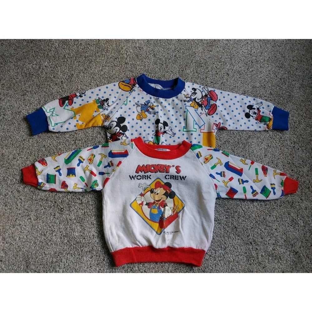 2 Rare Vintage Disney Babies Mickey's Work Crew 2T Sweatshirts Kids Nostalgia